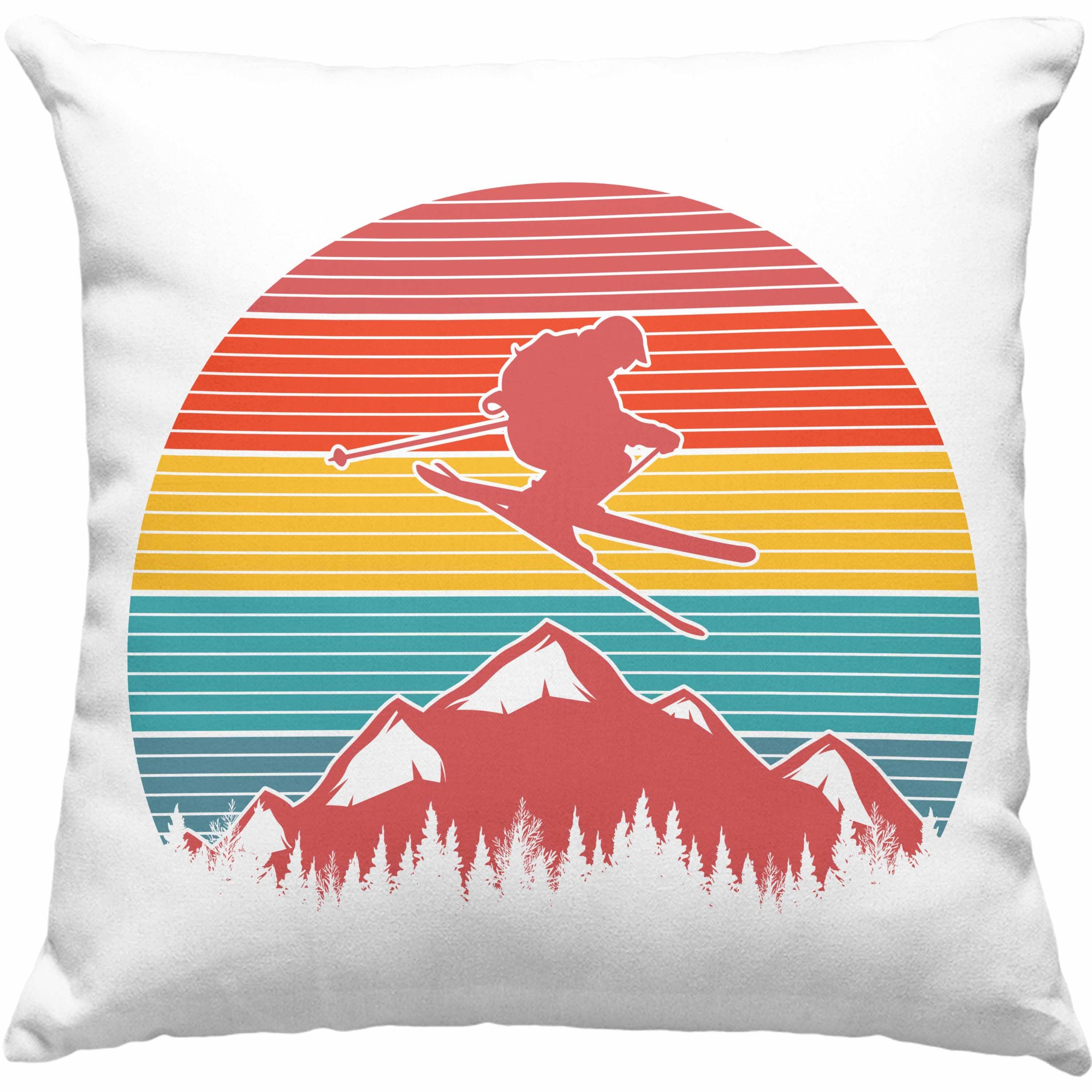 Füllung Dekokissen Grafik 40x40 Trendation Dekokissen Geschenkidee Kissen Rosa Berge mit Geschenk - Geschenk Trendation Winter Ski Skifahrer