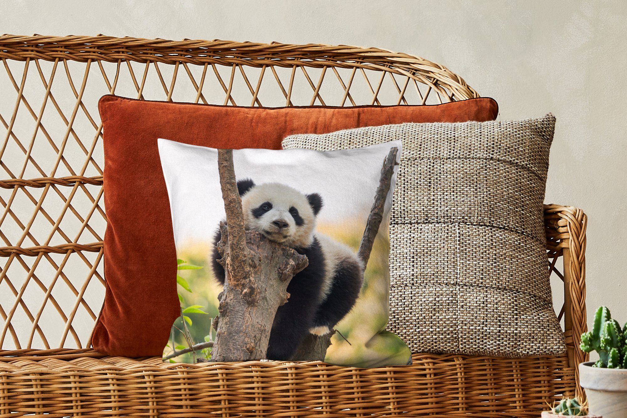 MuchoWow Dekokissen Panda - Baum Wohzimmer, Licht, Füllung Zierkissen für mit Schlafzimmer, Deko, - Sofakissen
