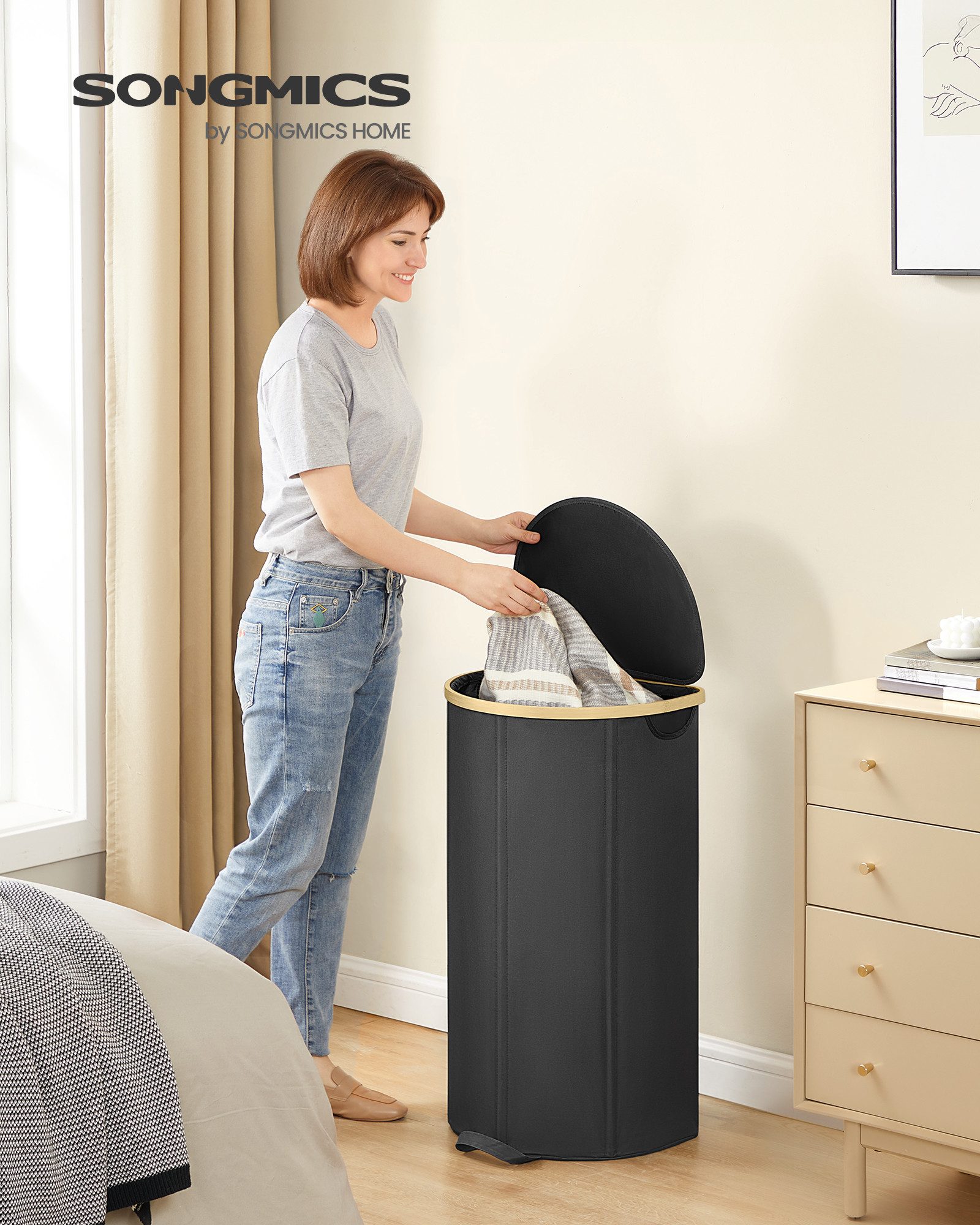 SONGMICS Wäschekorb (2 St), Wäschekorb, 90 Liter, Deckel, herausnehmbarer W günstig online kaufen