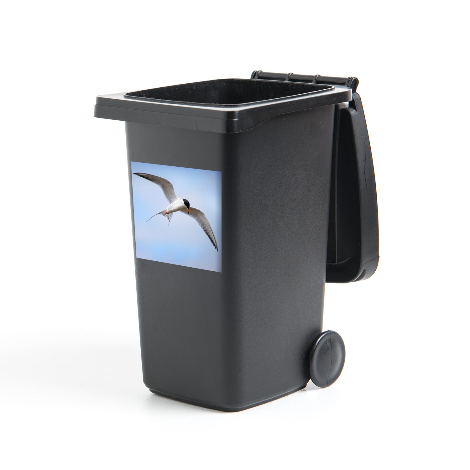 MuchoWow Himmel blauen Mülleimer-aufkleber, Wandsticker Container, am Mülltonne, (1 St), Abfalbehälter Weißflügelseeschwalbe fliegt Sticker, Eine