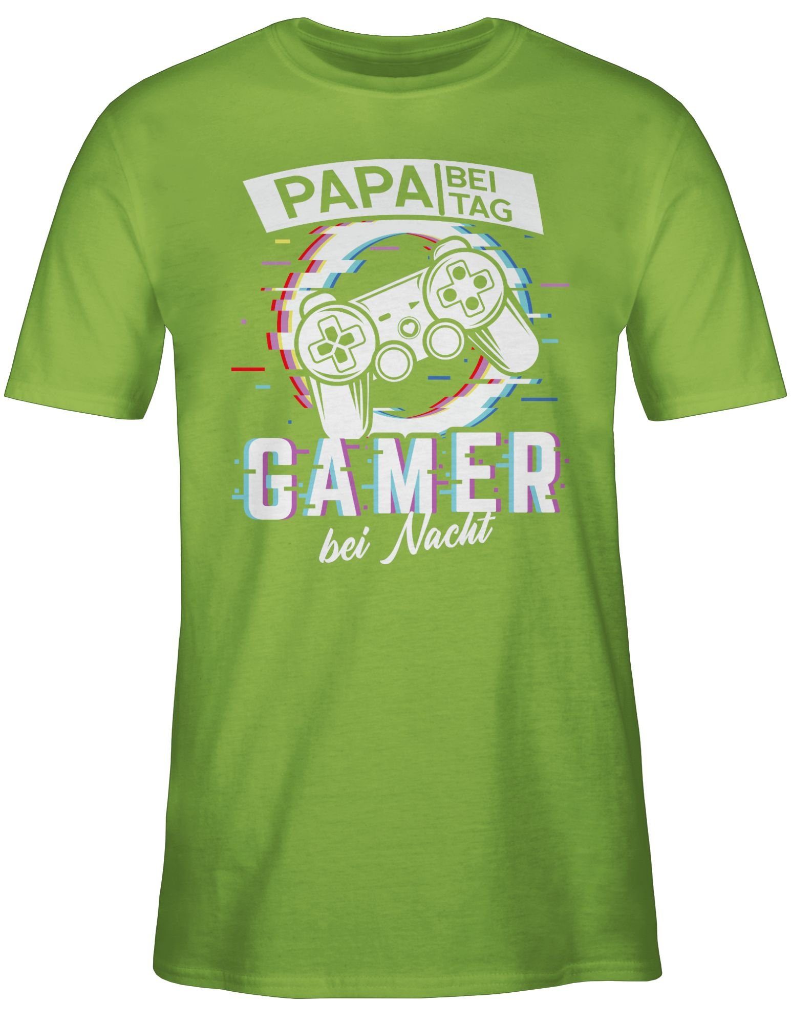 T-Shirt Vatertag Papa Shirtracer Papa bei für Tag bei - 03 Hellgrün Glitch Gamer Nacht - Geschenk