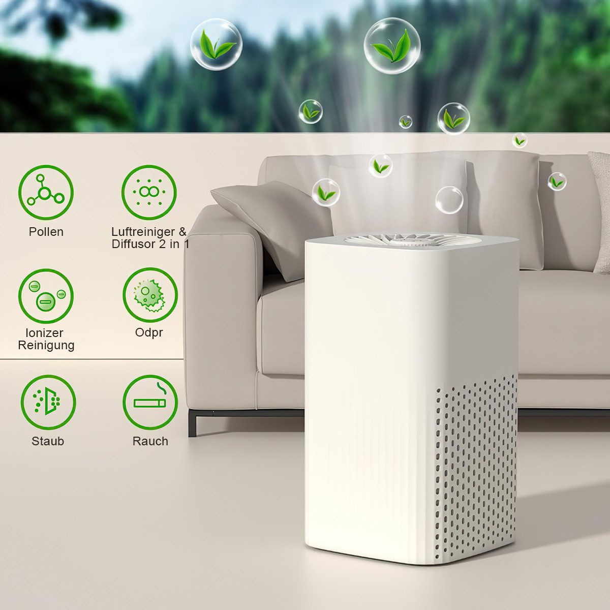 MOPUEA Luftreiniger Luftreiniger Diffuser HEPA-Filter USB leise für Büro/Zuhause, 3-Stufen-Filter, HEPA, leise unter 30 dB, USB, Aromadiffuser