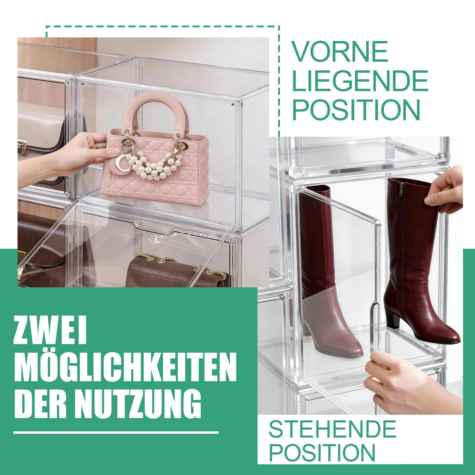 XERSEK Aufbewahrungsbox Acryl-Vitrine Magnettür Displaybox Organizer Schaukasten Schuhboxen (Set, 4 St., 36x22x27cm Stapelfähig), für Figuren, Handtaschen, Spielzeug, Handwerk, Bücher