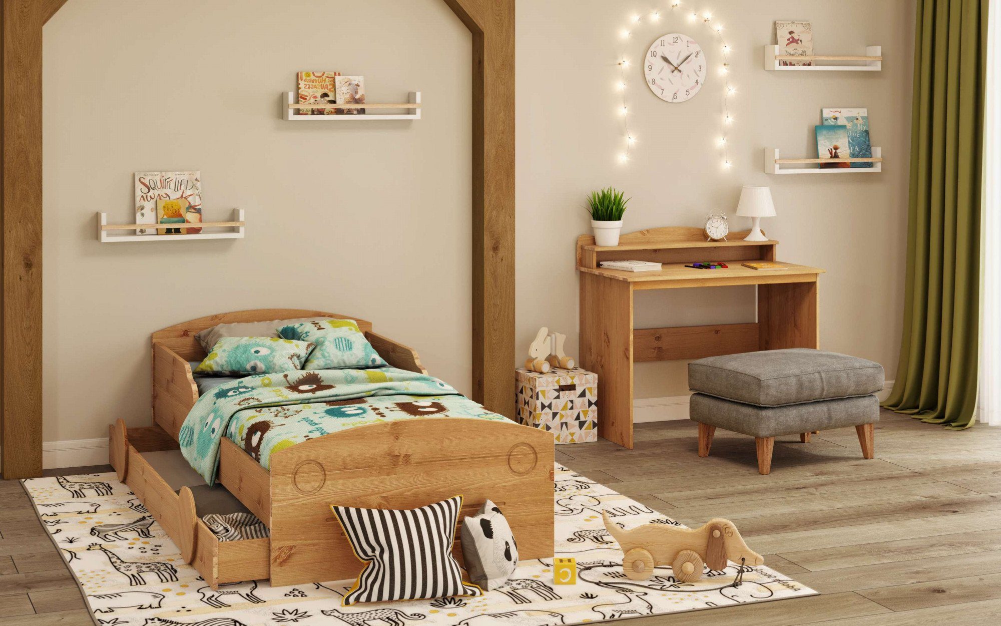 OTTO home Kinderbett Levke, aus massiver Kiefer, 90x160 cm, inklusive Schubkasten und Lattenrost