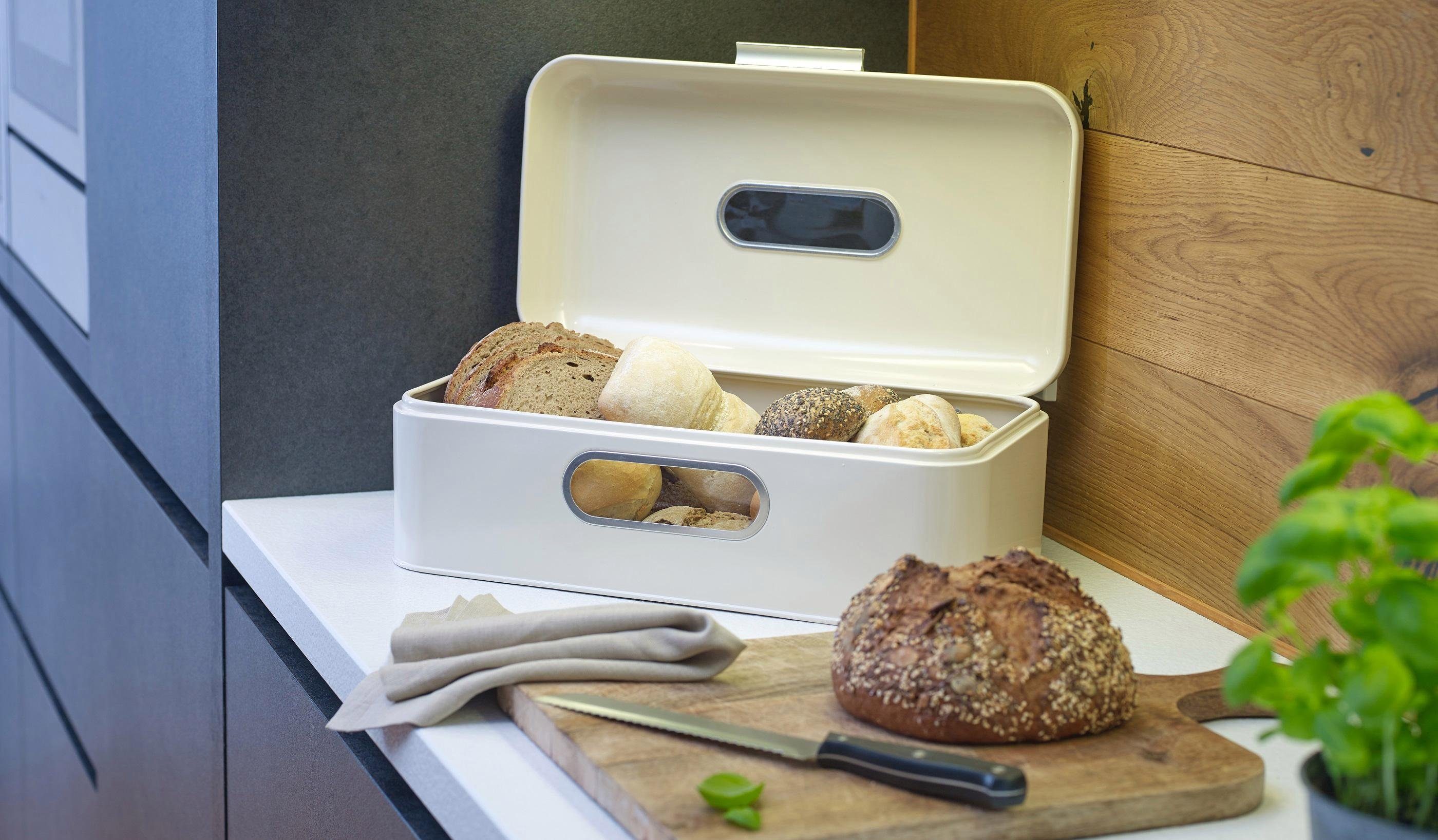 (1-tlg), Brotbox zwei Sichtfenstern Brotkorb, Brotaufbewahrung, creme Metall, ECHTWERK Retro, Brotkasten mit praktischen