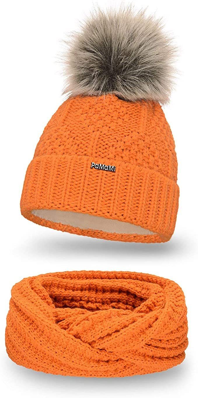 Pamami Mütze & Schal (Set, Orange Loopschal) Pudelmütze