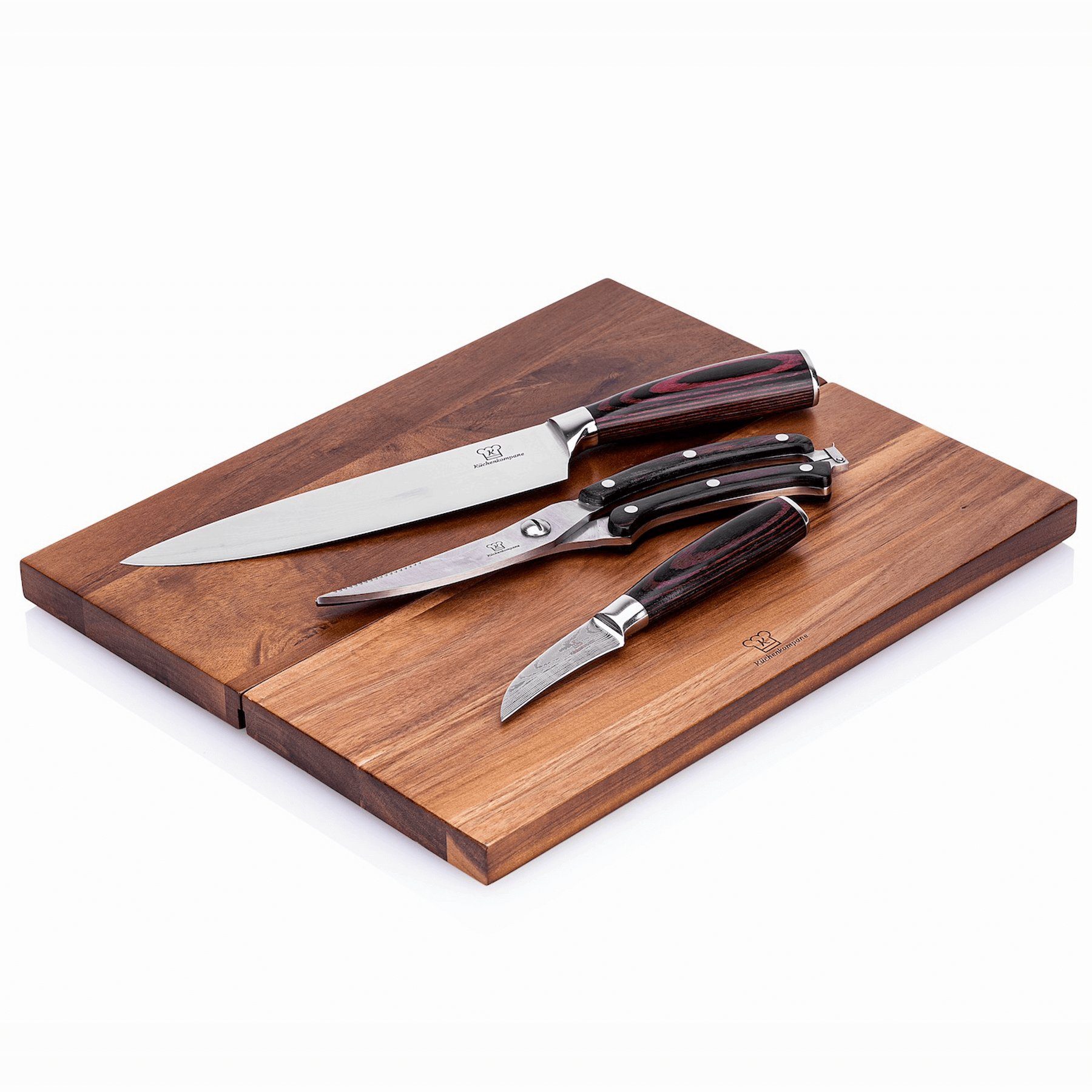 Küchenkompane Messer-Set Outdoor Messerset (4-tlg) Messerset mit und Schneidebrett - 3in1 Messerbox
