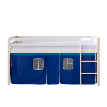 Homestyle4u Hochbett 90x200 cm Stockbett Kinderbett Holz Kiefer Spielbett mit Vorhang mit Vorhang