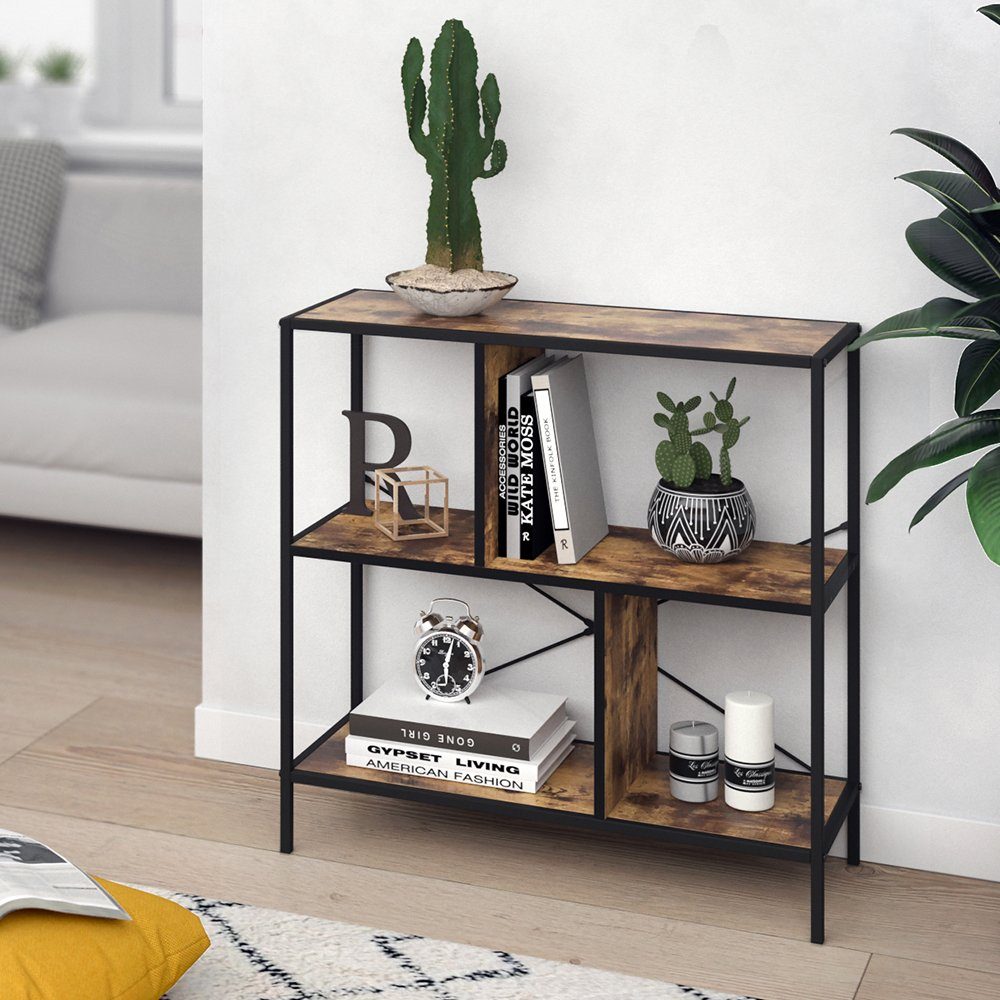 Vicco Raumteilerregal Fyrk, Eiche rustikal/Schwarz, 80 x 79 cm