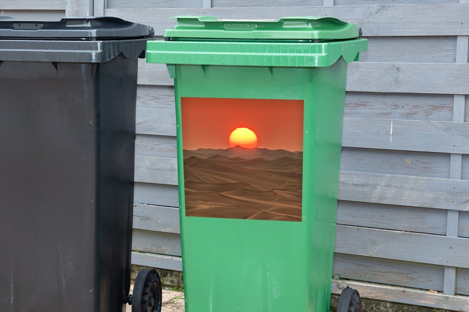 Mülltonne, Mülleimer-aufkleber, Ein Sticker, (1 der in MuchoWow Wüste Sanddünen Sonnenuntergang Abfalbehälter St), Wandsticker über Container,