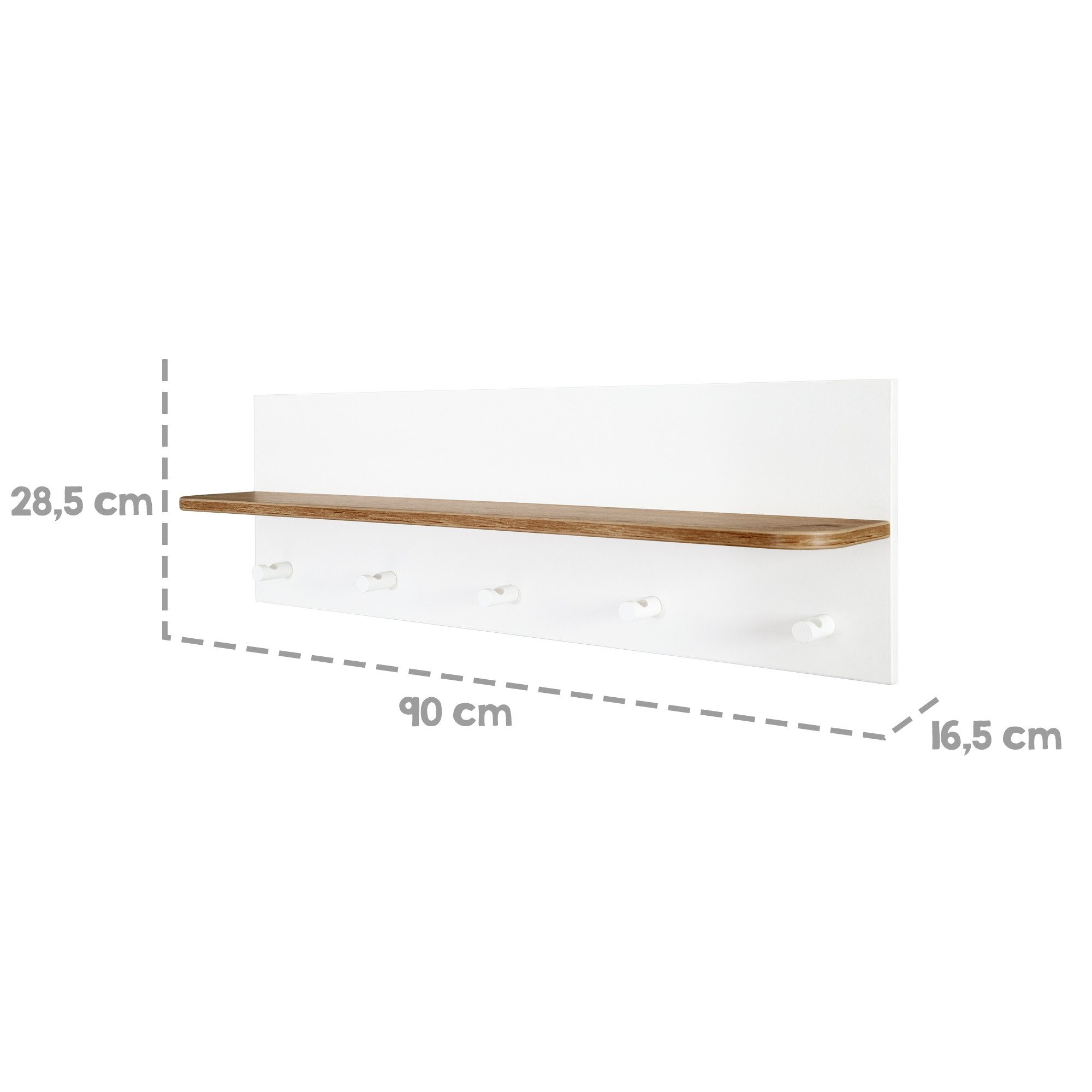 roba® Wandgarderobe im Dekor Artisan Eiche - moderne Optik, 5 Haken, 1 Ablage, für Baby- & Kinderzimmer