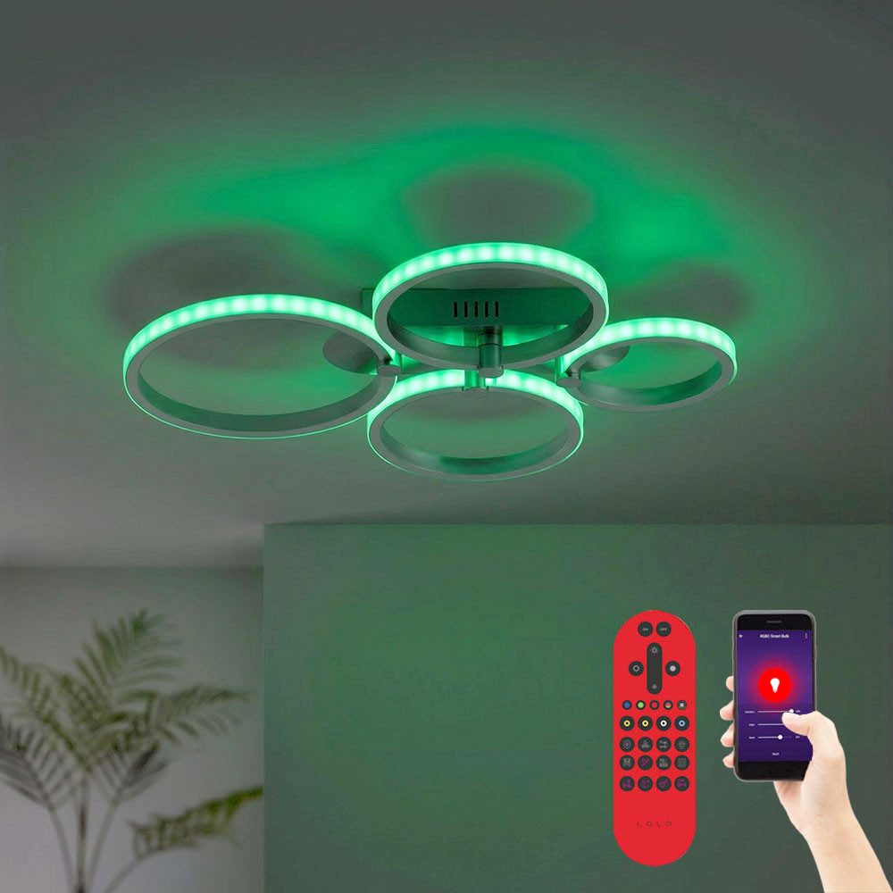 JUST LIGHT LED Deckenleuchte, LED-Leuchtmittel fest verbaut, Kaltweiß, Warmweiß, Neutralweiß, Tageslichtweiß, Farbwechsel, Deckenleuchte Deckenlampe Smart LED Dimmer Fernbedienung