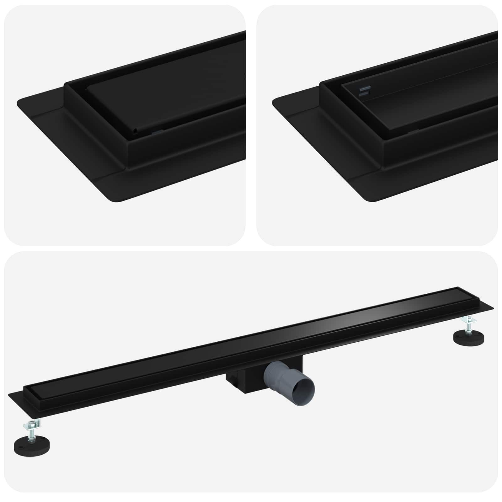 vidaXL Duschrinne 2 in 1 Duschabfluss Schwarz 100 cm Edelstahl 304, 1-St.