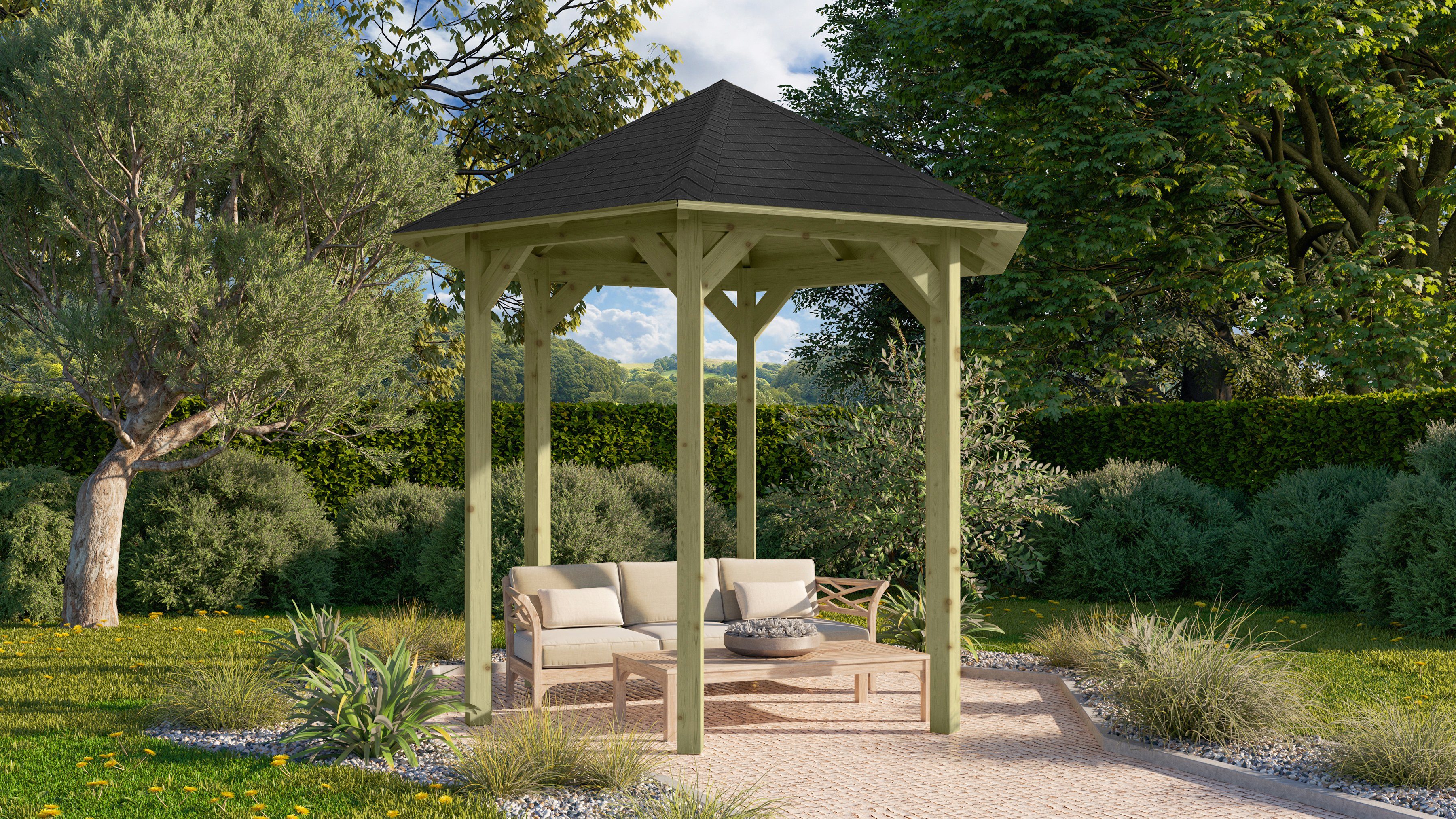 Karibu Pavillon Lissabon, (Set), BxTxH: 260x299x280 cm, mit schwarzen Dachschindeln
