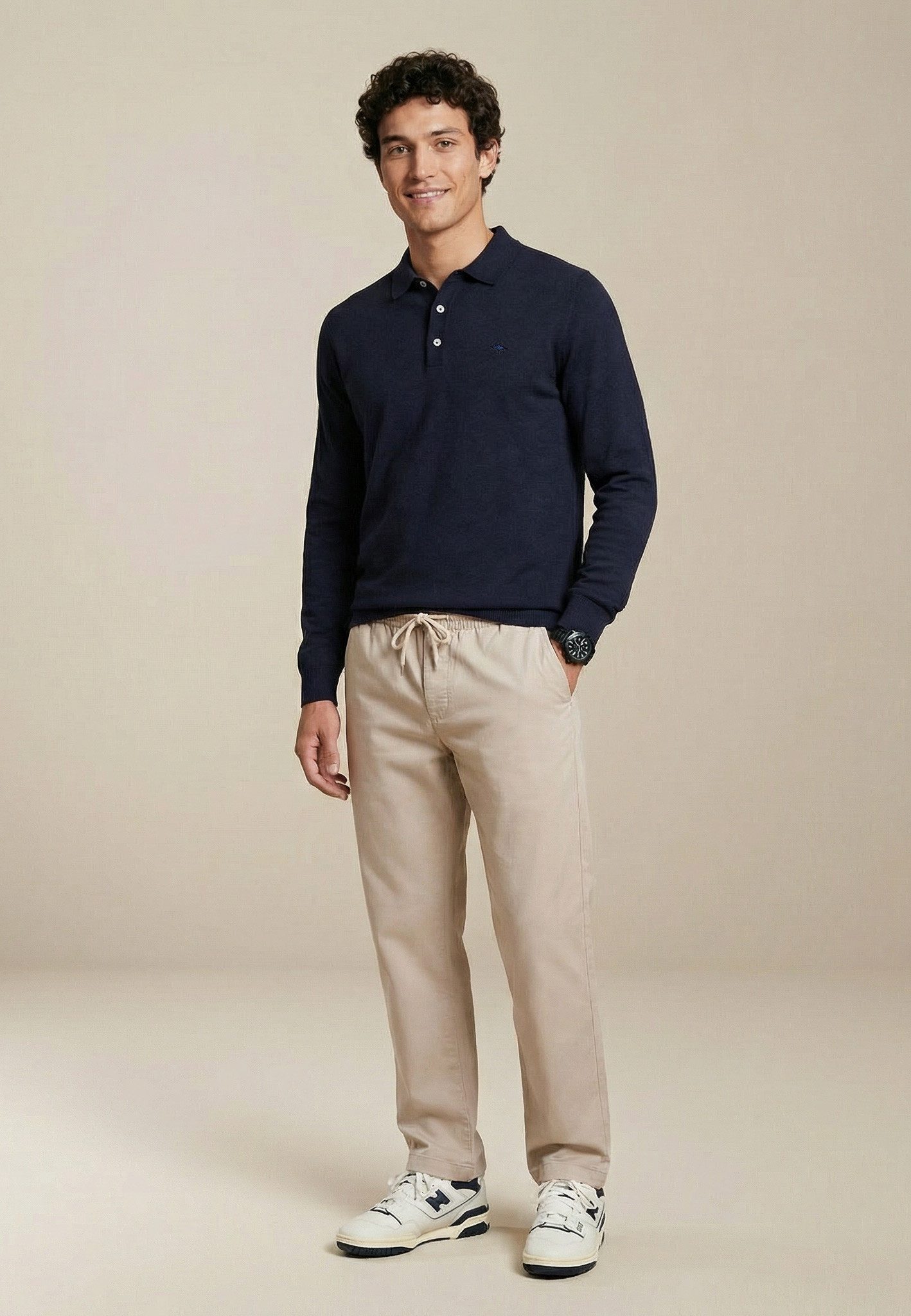 FYNCH-HATTON Strickpullover aus Baumwolle, mit Polokragen und kurzer Knopfleiste