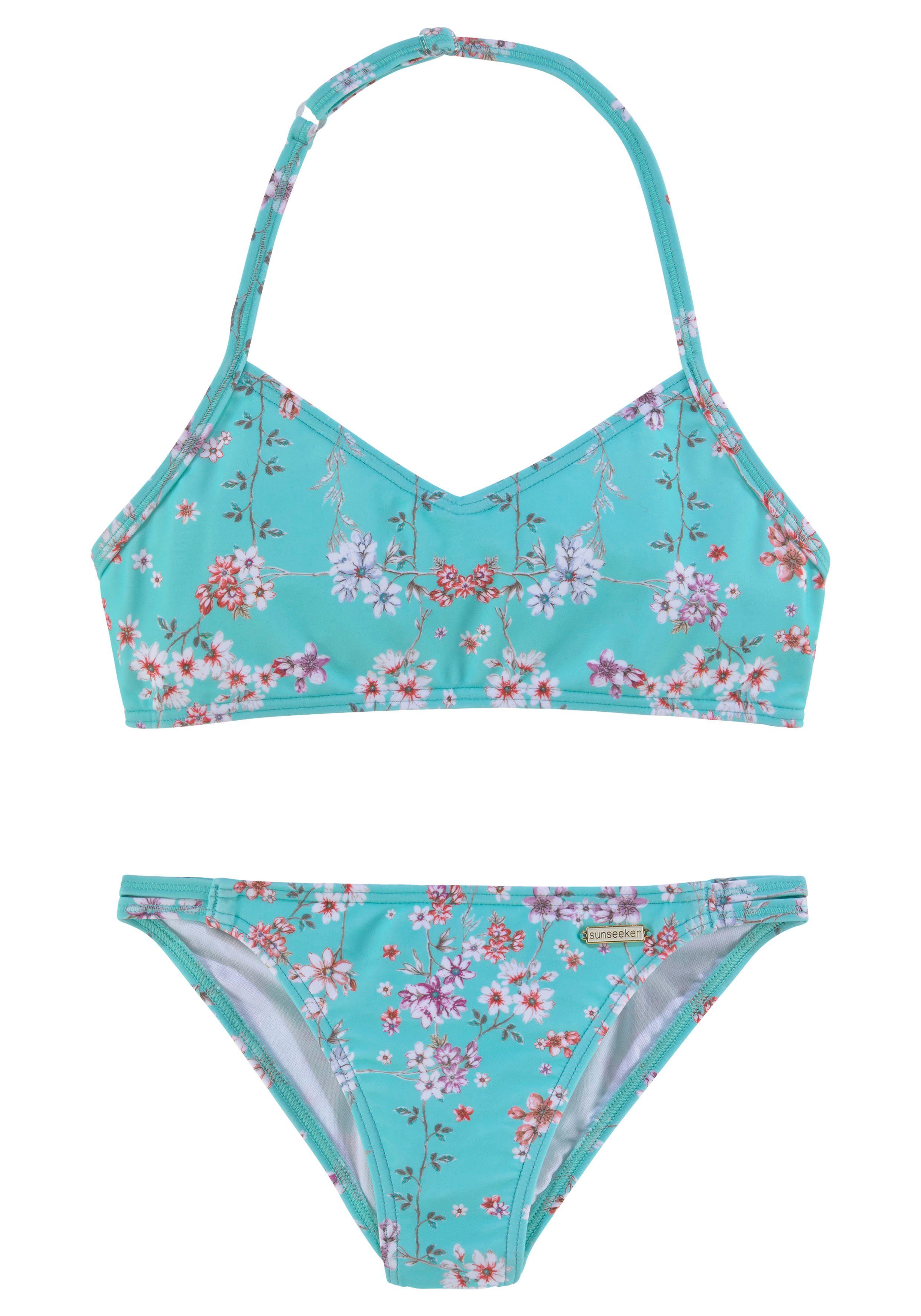 Ditsy Sunseeker Bustier-Bikini mit blau sommerlichem Print Kids