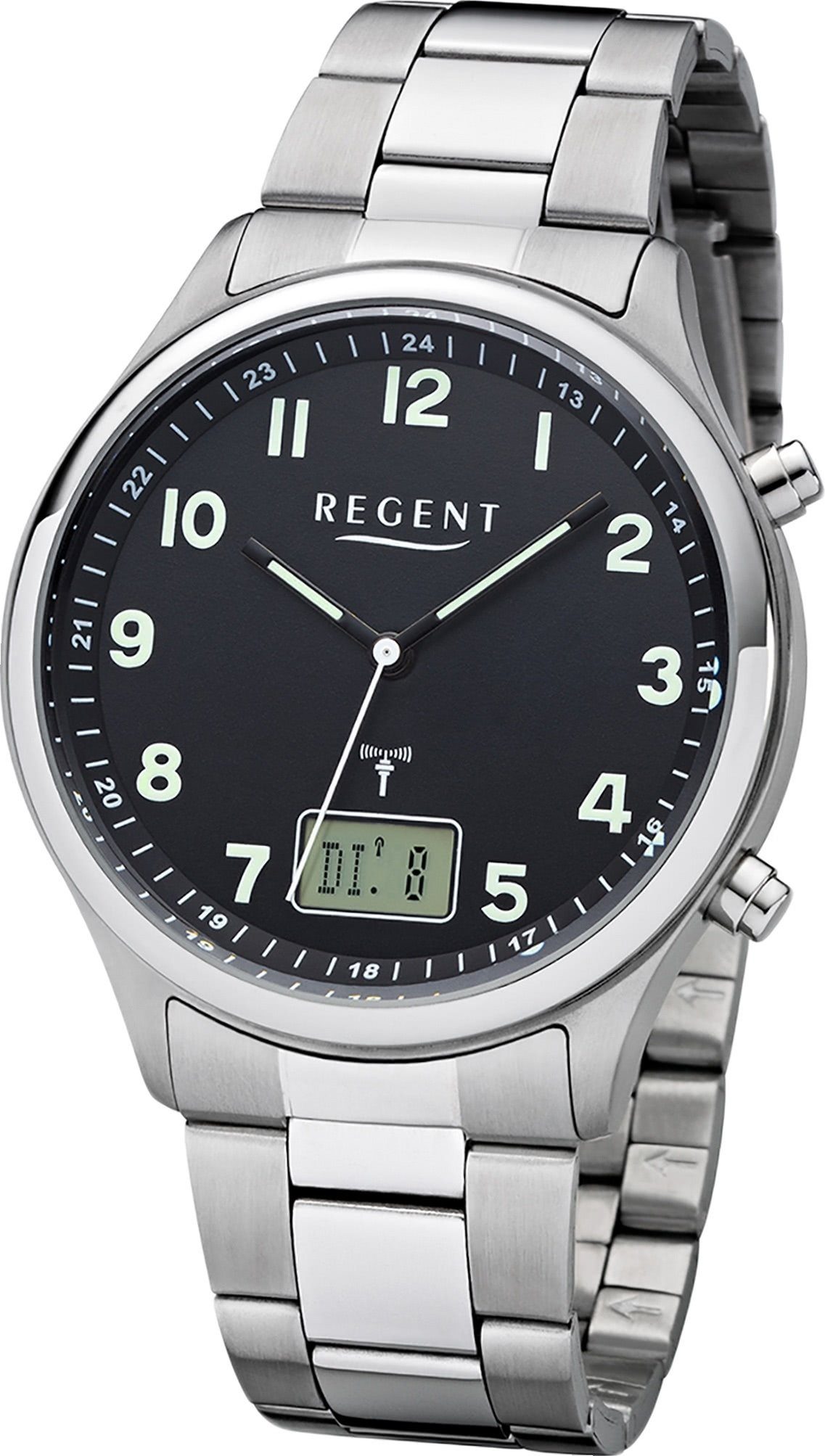 Uhr rundes BA-445, Gehäuse, groß Regent (ca. silber, Regent 40mm) Metallarmband Metall Herren Herrenuhr Funkuhr