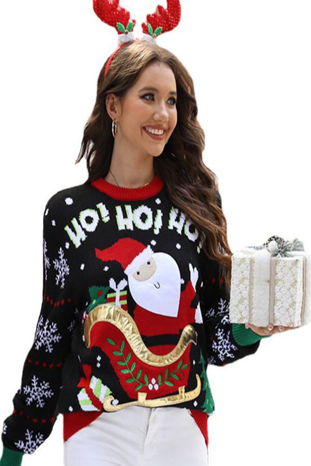Orient Phoenix Sweater Damen-Pullover mit Stickerei, süßer  Weihnachtspullover, Herbst-Winter