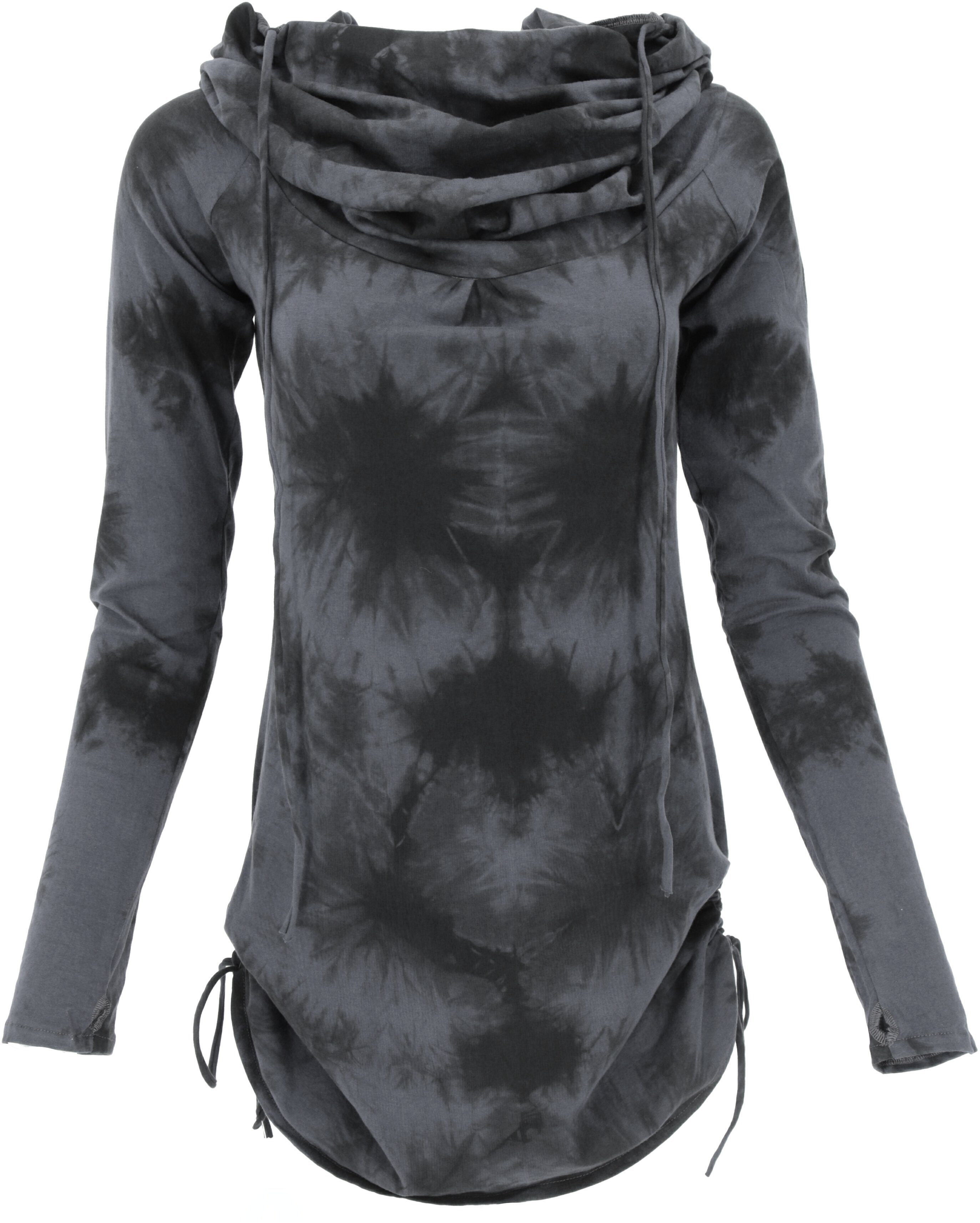 Guru-Shop Longsleeve Longshirt, Minikleid mit weiter Schalkapuze -.. alternative Bekleidung