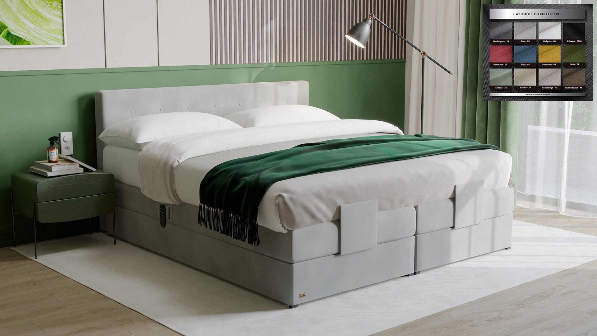 PAARA Boxspringbett 25GM elektrisch verstellbar mit Motor Dachschräge, Belüftungssystem
