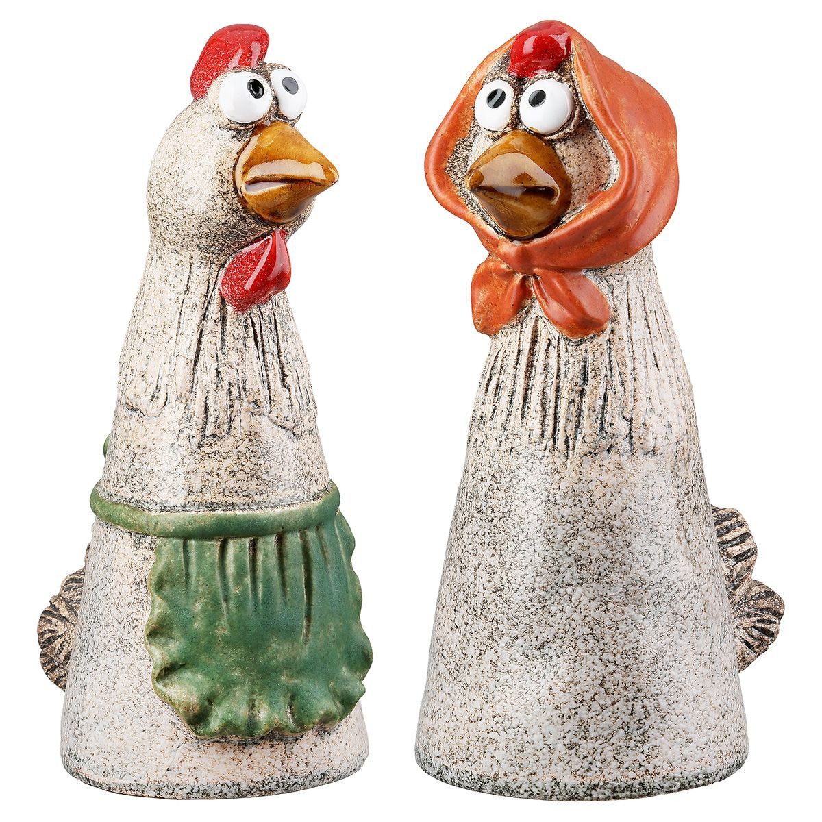 MF Gartenfigur Zaunfigur Hühner Gerda und Otilie 2er Set Keramik Deko 21cm, günstig online kaufen