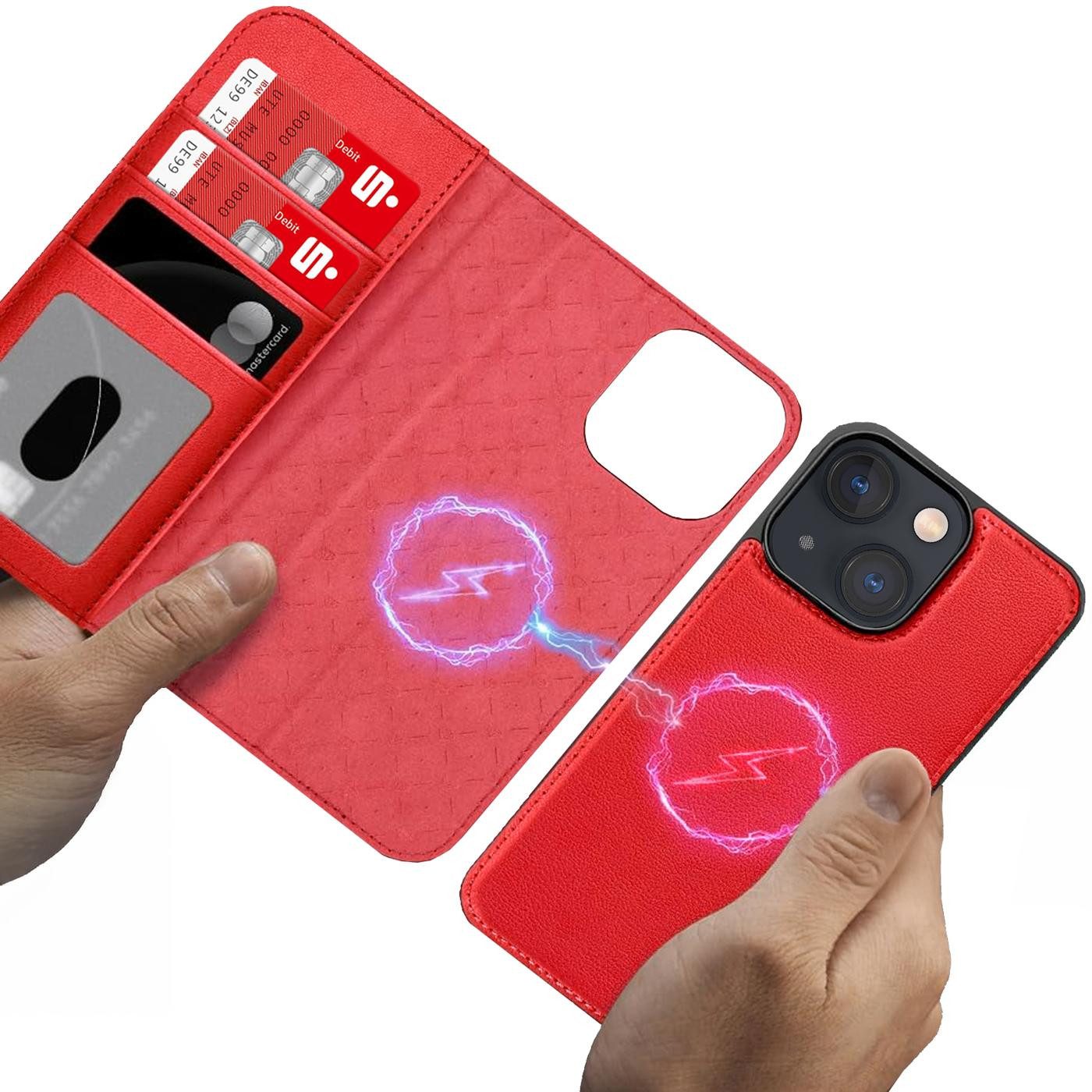 CoolGadget Handyhülle Magnet Book Case für Apple iPhone 13 Hülle + Klapphülle 6,1 Zoll, 2in1 abnehmbare magnetische RFID Schutzhülle Kartenfach Fotofenster