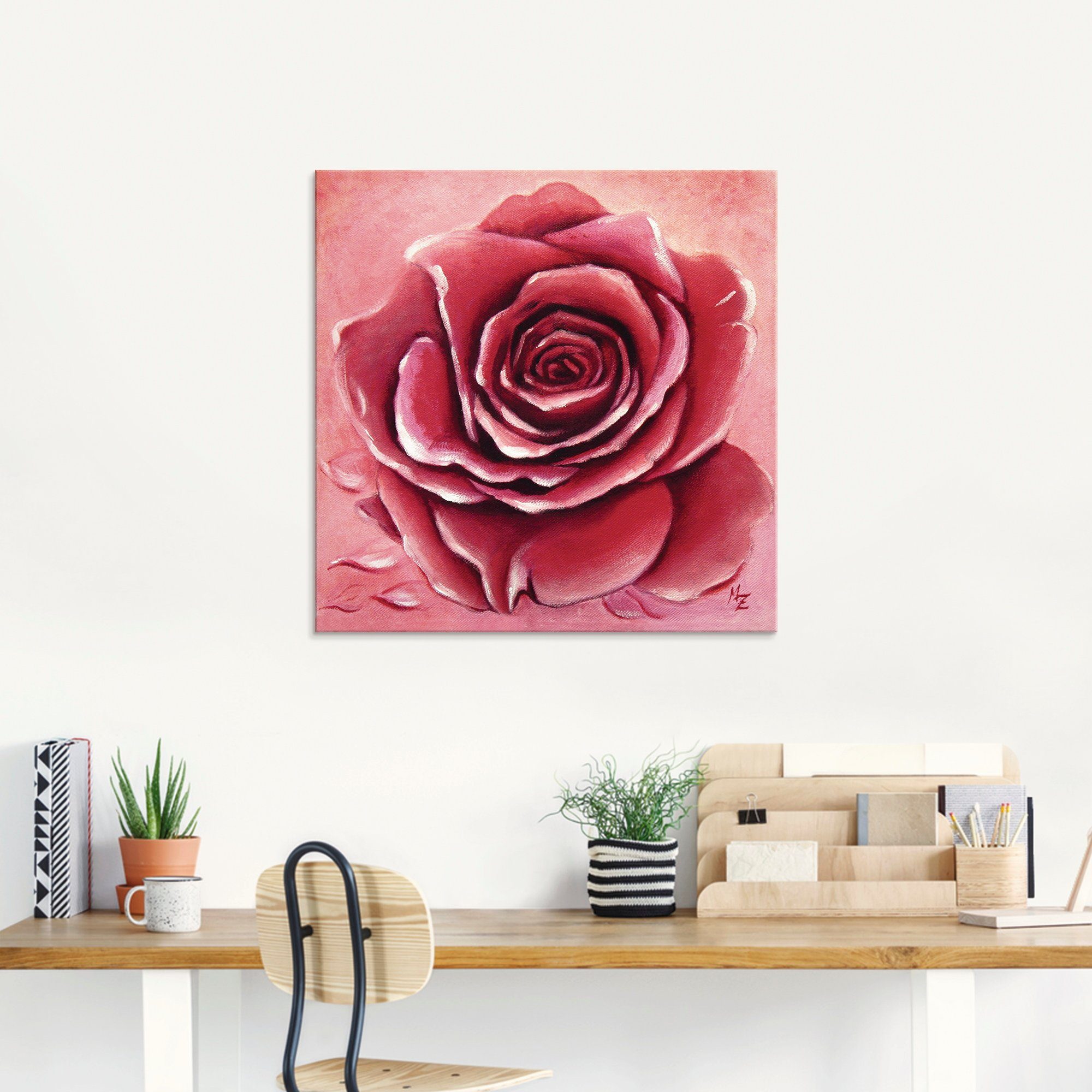 Artland Glasbild Rote Rose handgemalt, Blumen (1 St), in verschiedenen Größen