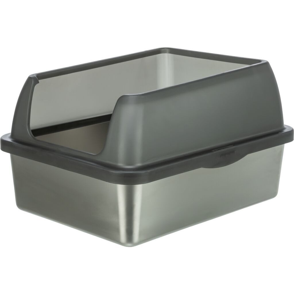TRIXIE Katzentoilette Katzentoilette Niro aus Edelstahl, offen mit hohem Rand - grau - 40 ×
