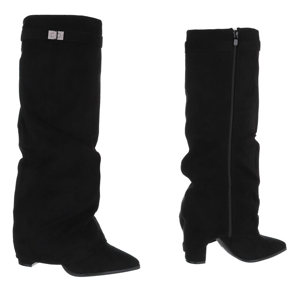 Ital-Design Damen Kniehoher Stiefel mit Absatz und Zierdetail High-Heel-Stiefel (92497638) Blockabsatz Stiefel in Schwarz – Bild 4 von 5