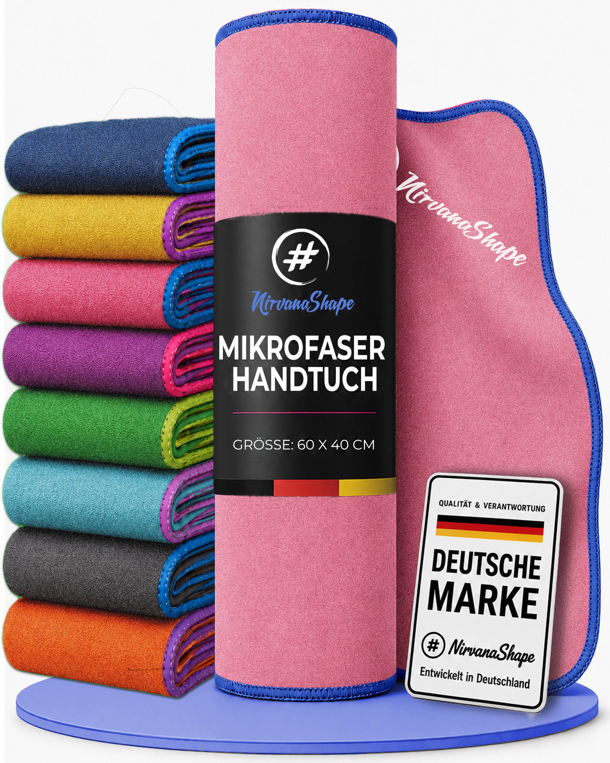 NirvanaShape Reisehandtuch Mikrofaser Handtücher [2er SET] Badehandtuch Reisehandtuch Strandtuch, Ecktasche mit Reißverschluss, saugfähig, leicht, schnelltrocknend