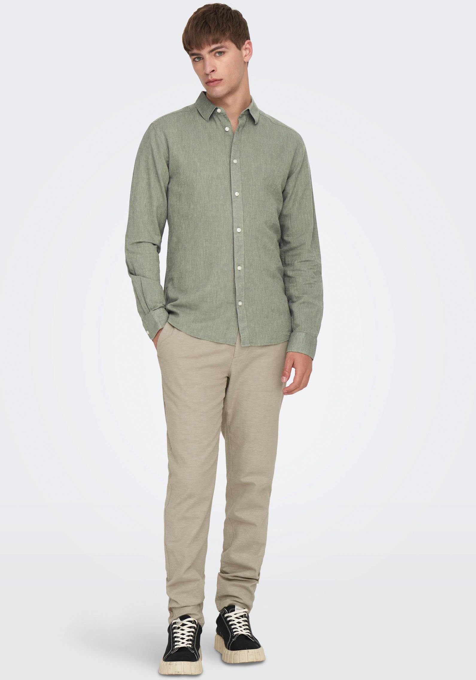 ONLY & SONS Langarmhemd ONSCAIDEN LS SOLID LINEN SHIRT NOOS Baumwollmischung mit Leinen, slim fit