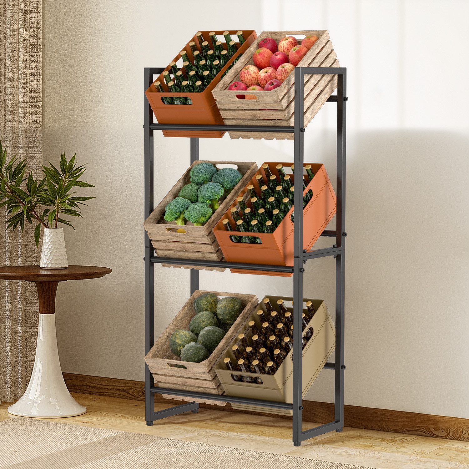 Clanmacy Flaschenregal Getränkekistenregal 71x32x140cm Für 6 Kästen Metall Schwarz