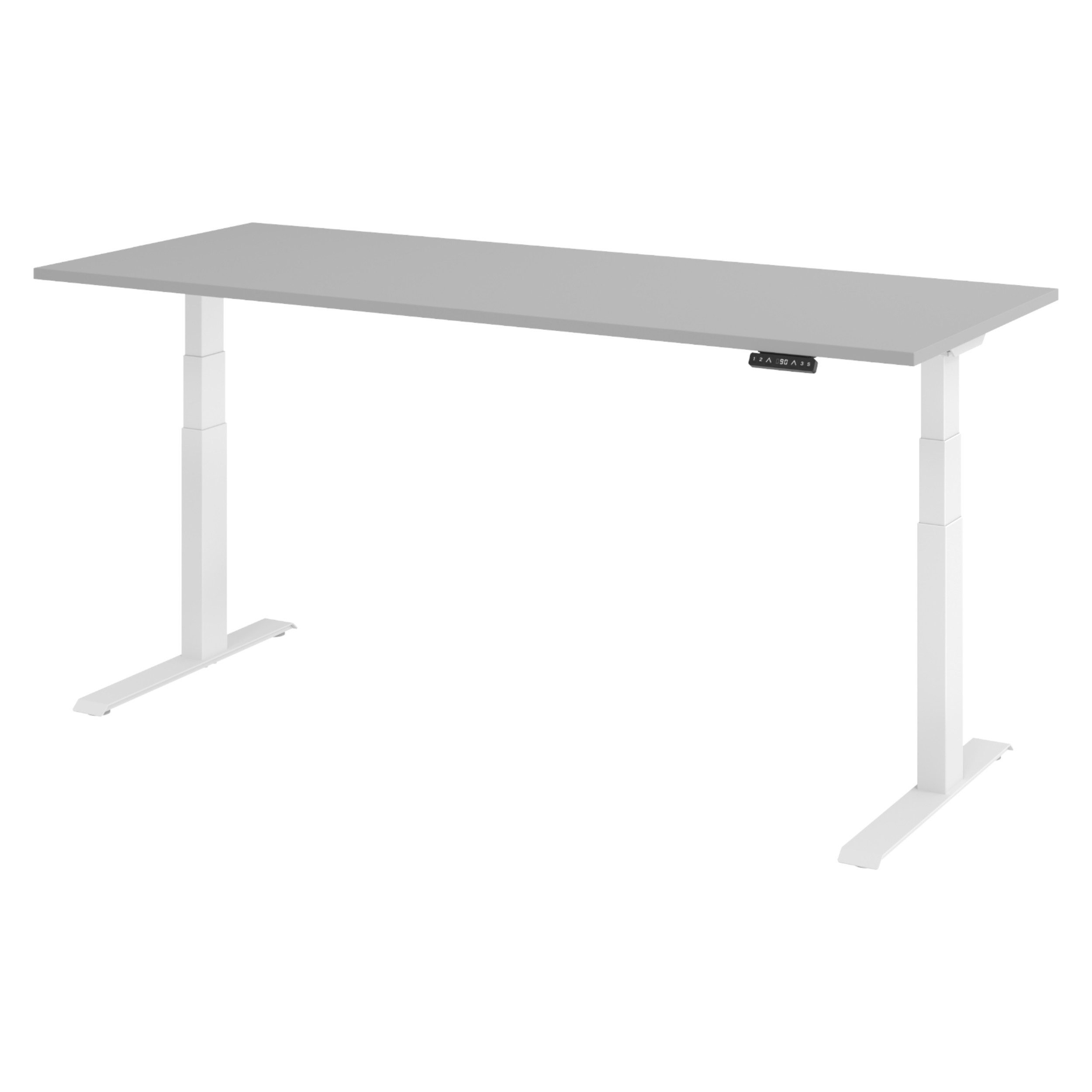 bümö Schreibtisch bümö Schreibtisch XDKB, Rechteck: 200 x 80 cm - Dekor: Grau - Gestell: Weiß