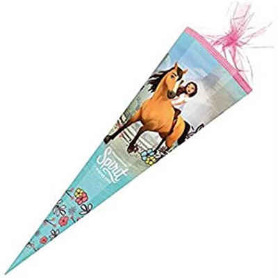 Nestler Schultüte Spirit Riding free, 85 cm, eckig, mit rosafarbigem Tüllverschluss, Pferde-Motiv