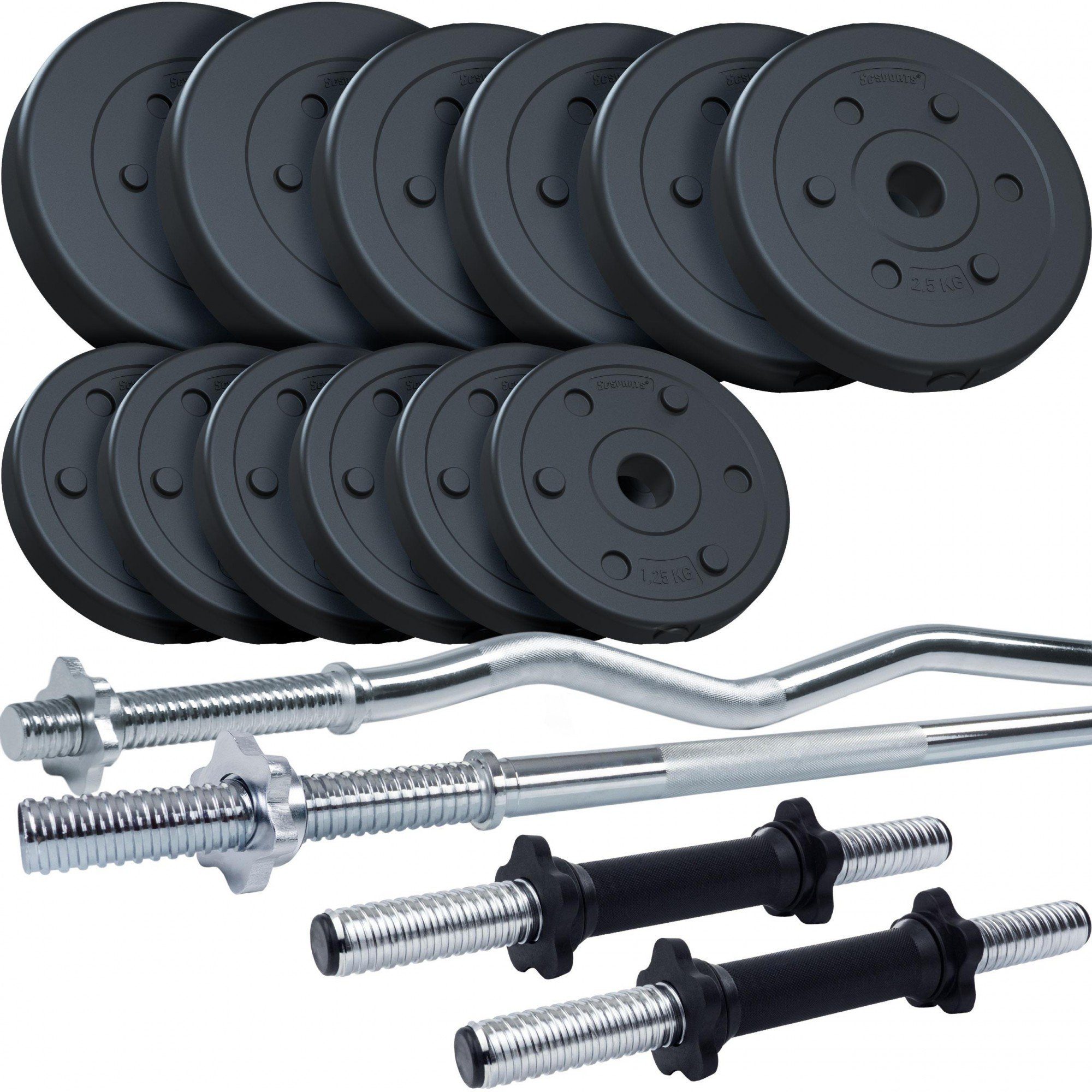 ScSPORTS® Hantel-Set 45kg Kurzhantelstangen SZ Stange Langhantel Gewichte Ø31mm