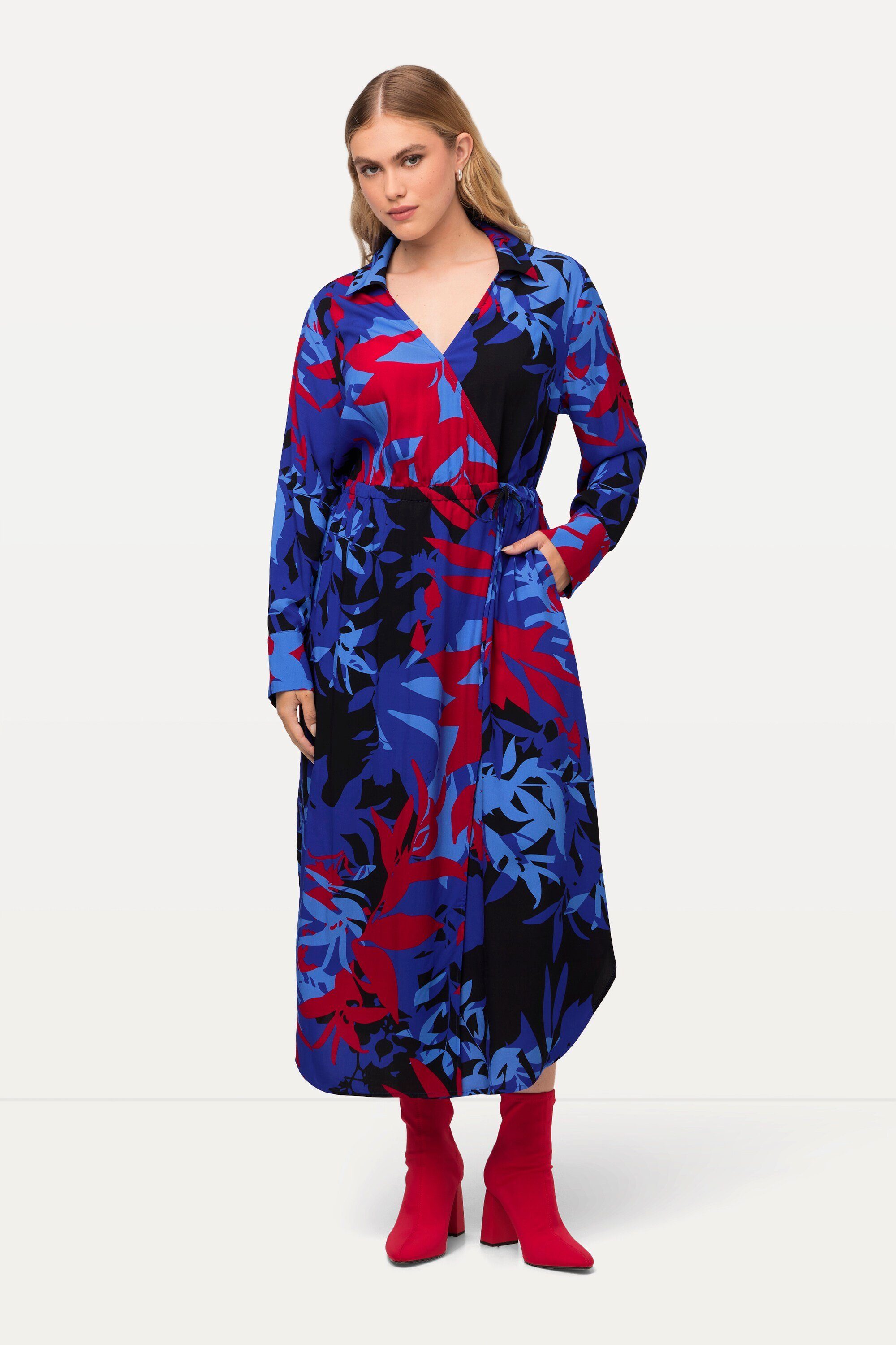 Midikleid Midikleid floraler Druck A-Linie V-Ausschnitt