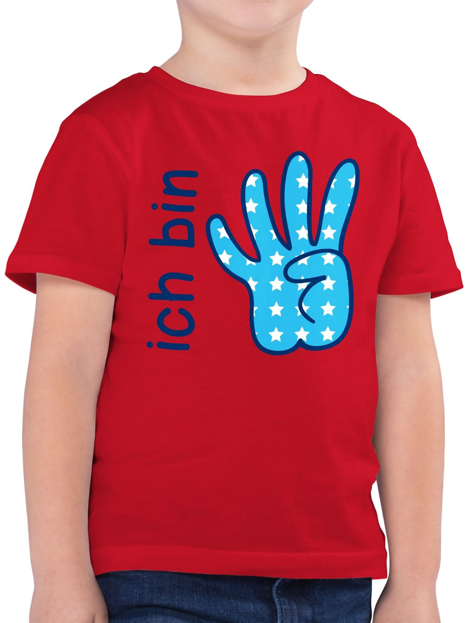T-Shirt Ich bin vier Zeichensprache blau