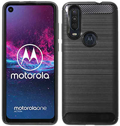 cofi1453 Handyhülle Silikon Hülle Carbon für Motorola Moto One Action, Case Cover Schutzhülle Bumper