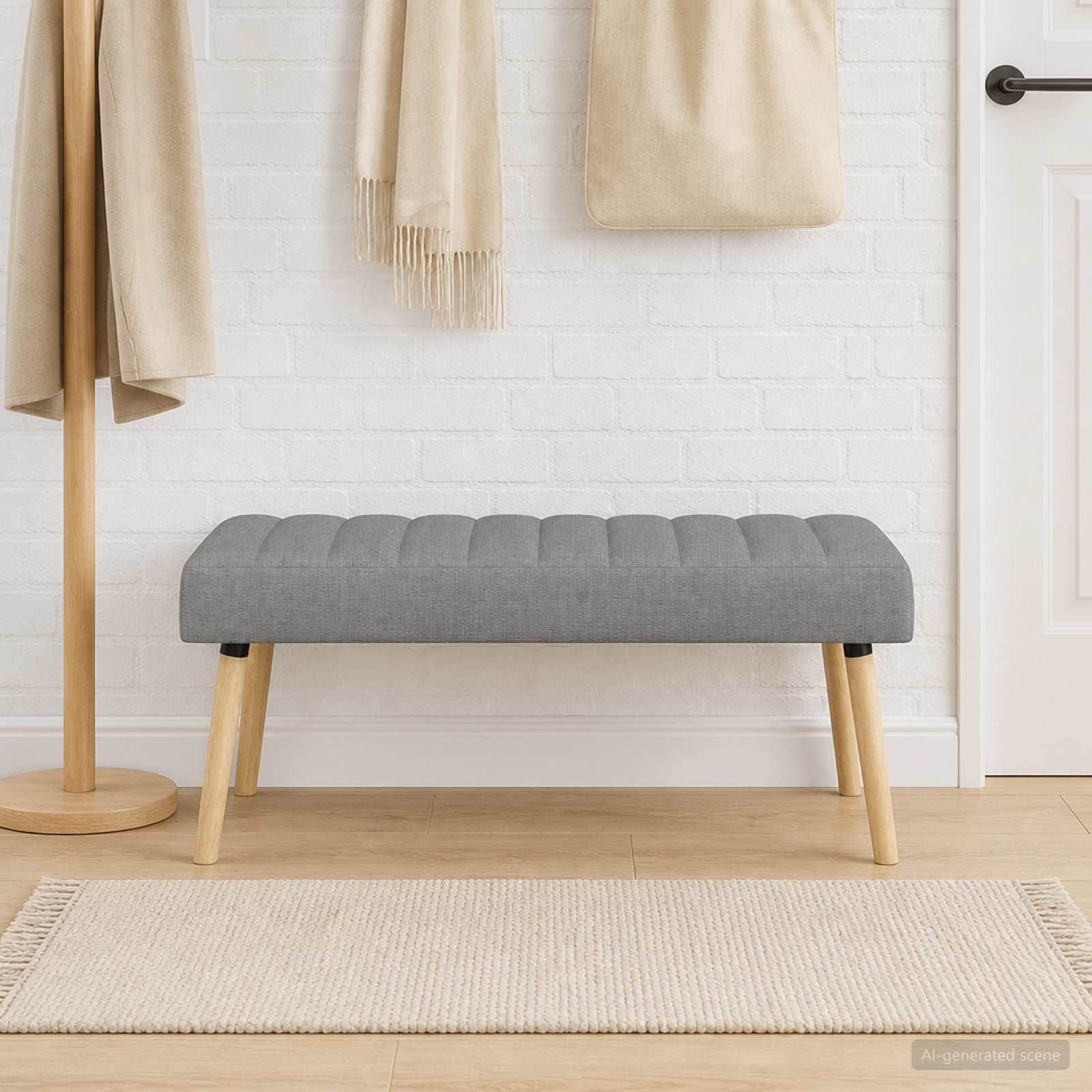 vidaXL Sitzbank Kanalgepolsterte Bank Hellgrau 110 x 40 x 46 cm Stoff (1-St)