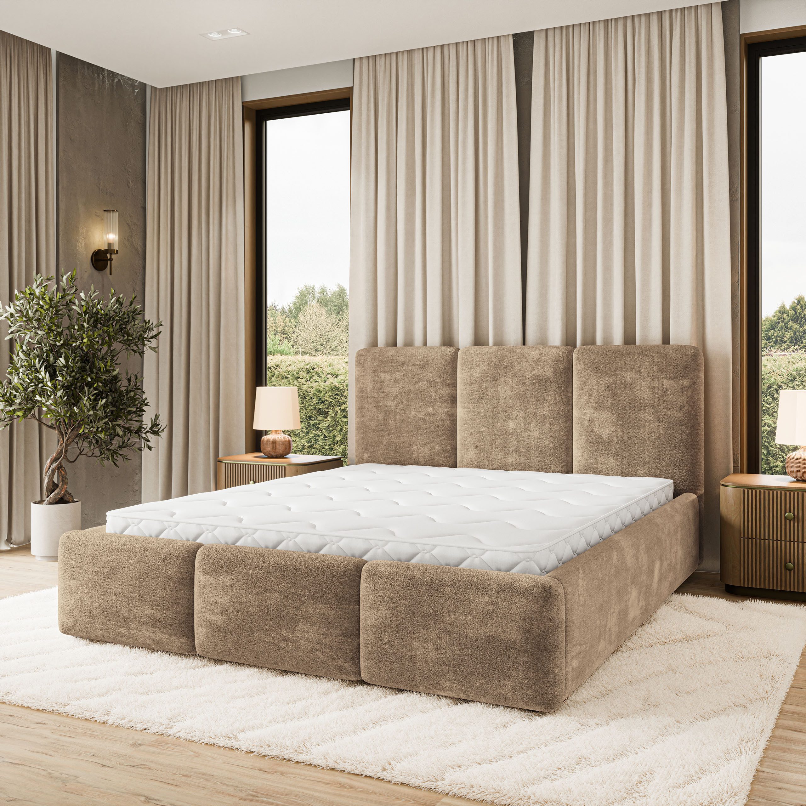 Masseno Polsterbett MORENA 140x200 cm beige (mit Bettkasten und Lattenrost)