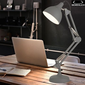 etc-shop LED Schreibtischlampe, Leuchtmittel inklusive, Warmweiß, Schreib Tisch Leuchte grau Beistell Lese Lampe Gelenke verstellbar im-