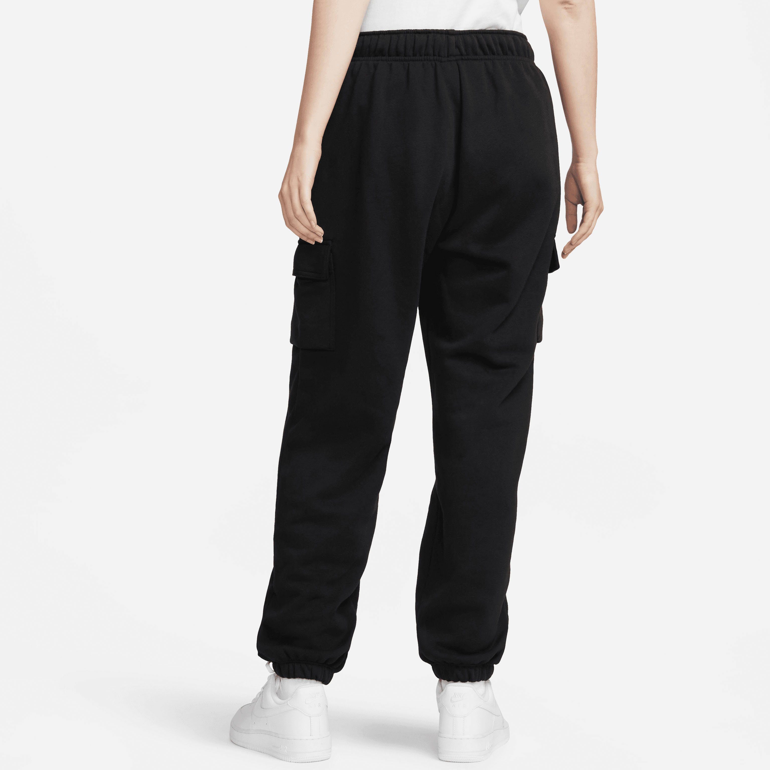 Cargo Nike Women's Fleece Sweatpants Club BLACK/WHITE Jogginghose Mid-Rise Sportswear Oversized