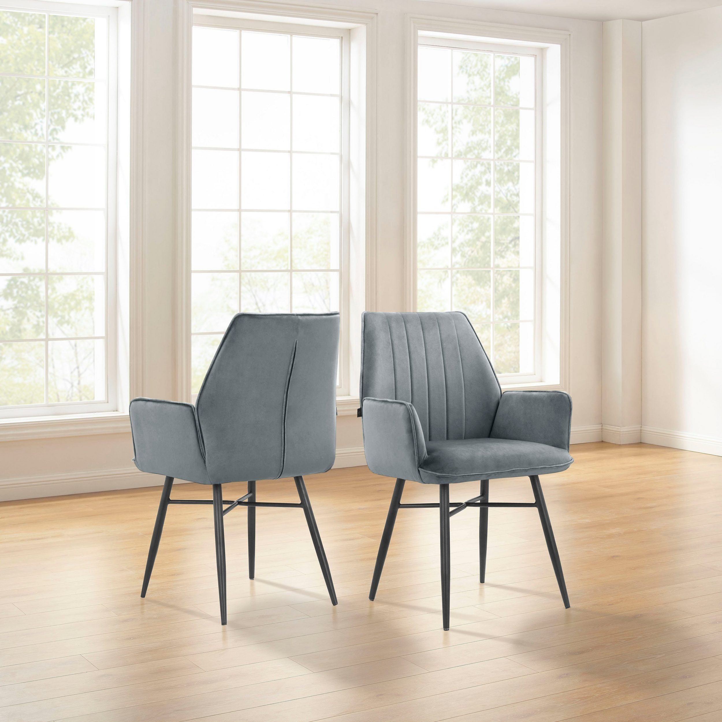 loft24 Esszimmerstuhl Kenzo (Set, 2 St), Armlehnstuhl in Samtoptik, Metallgestell, Stuhl, modern