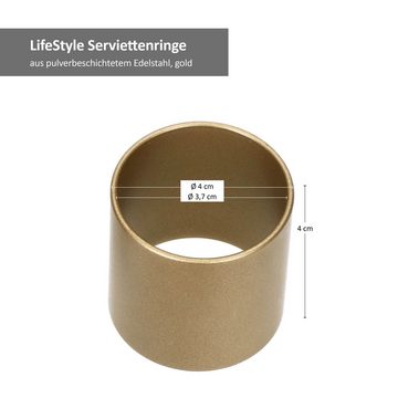 Justinus Serviettenring LifeStyle 4x Serviettenringe gold rund Edelstahl Serviettenhalter, Edelstahl