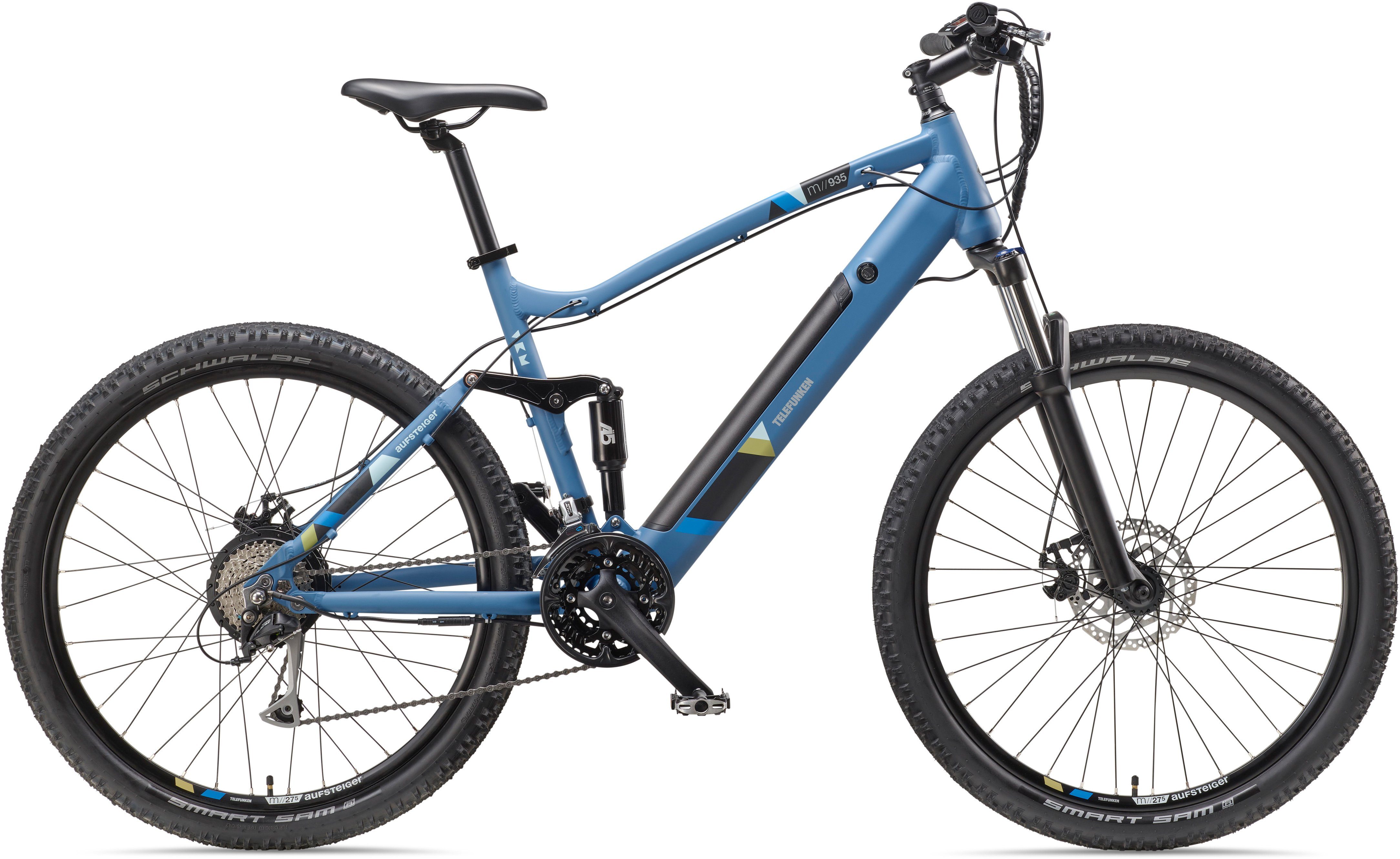 Telefunken E-Bike Mountainbike Aufsteiger M935, 24 Gang Shimano Acera Schaltwerk, Kettenschaltung, Heckmotor, 504 Wh, Pedelec, Elektrofahrrad für Damen u. Herren, MTB