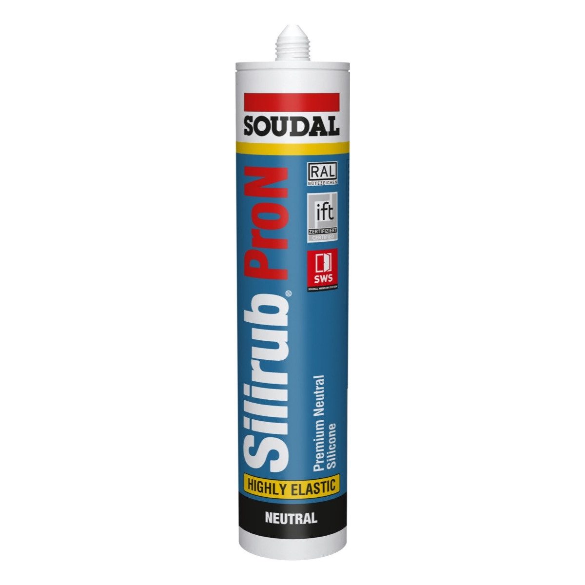 SOUDAL Silikon Soudal Silirub PRO N Silikon Dichtstoff Neutral - 300 ml, gebrauchsfertig, Neutraler Silikon Dichtstoff 300 ml – Transparent