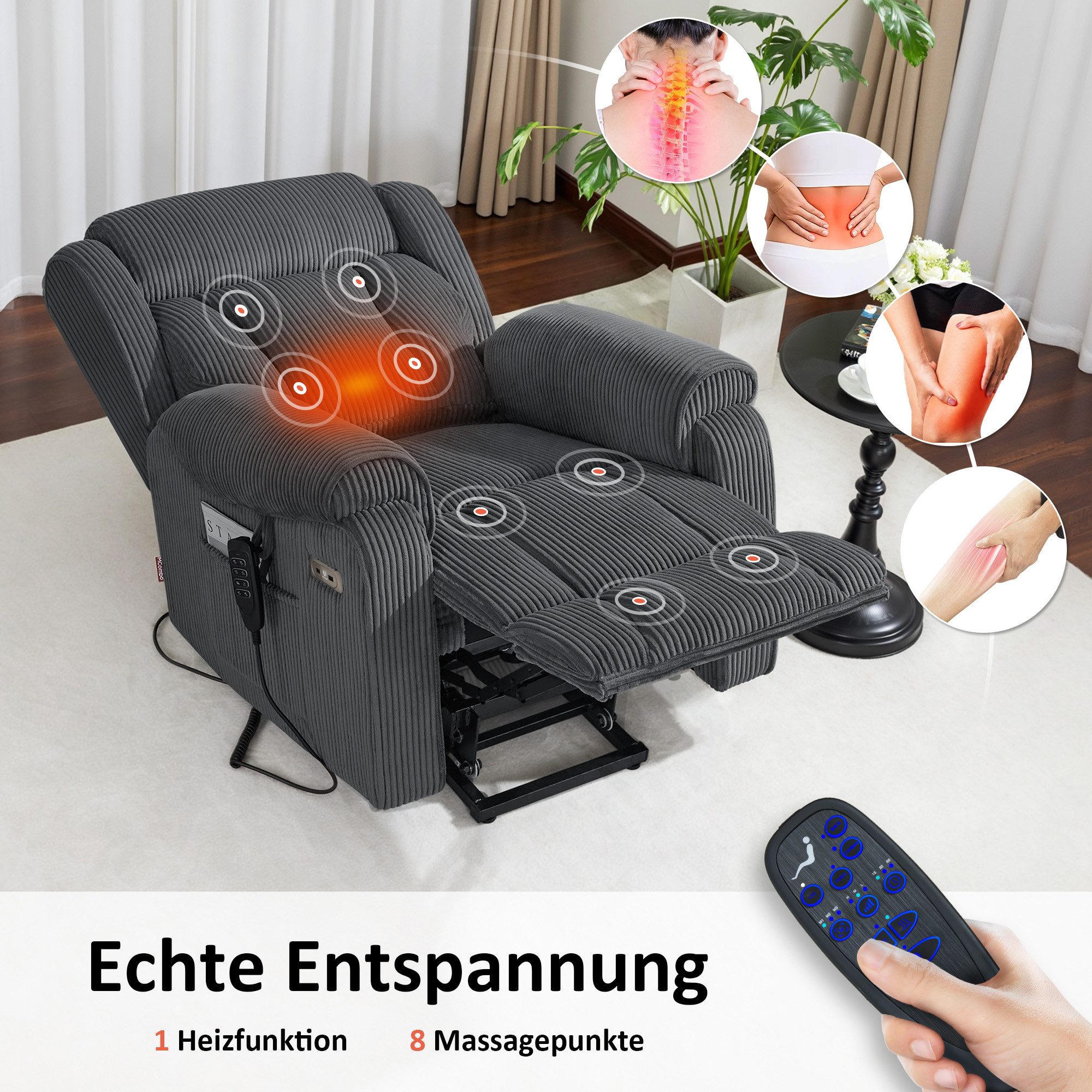 MCombo Relaxsessel M MCombo 4-Motoren-Aufstehsessel 7558, Zero-Gravity Sessel mit Aufstehhilfe, Elektrische Lenden- & Kopfstütze – Bild 5 von 5
