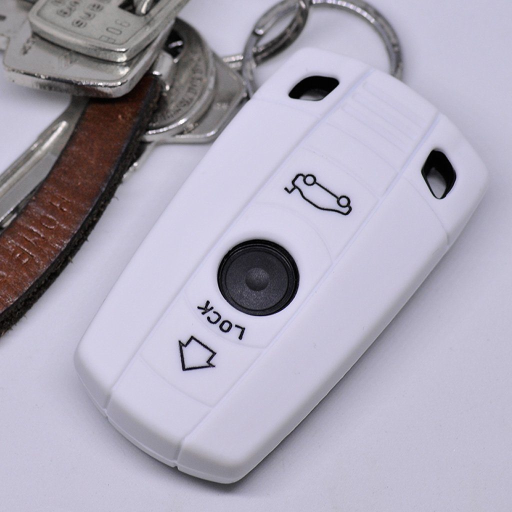 mt-key Schlüsseltasche Autoschlüssel Softcase Silikon Schutzhülle Weiß, für BMW E90 E91 Z4 E87 E60 E71 E72 E81 E82 E88 E89 1er 5er ab 2008