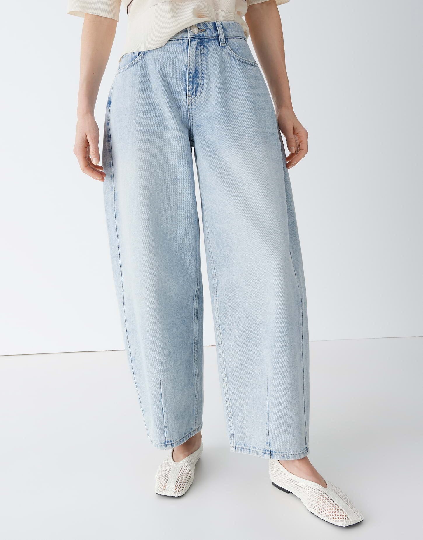 OPUS Relax-fit-Jeans Barrel Jeans aus BCI Cotton Mid Rise Pull-on, Crinkle-Effekte, 5-Pocket-Design