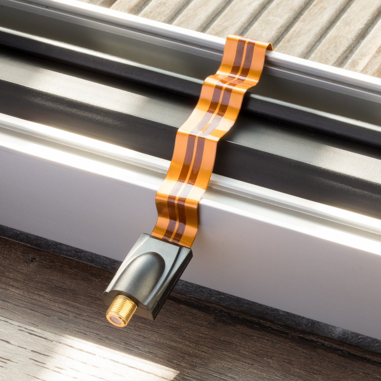 Poppstar SAT Fensterdurchführung ultra-flach 0,2mm SAT-Kabel, (28 cm), Kupplung (F-Stecker), vergoldete Kontakte – Bild 2 von 3